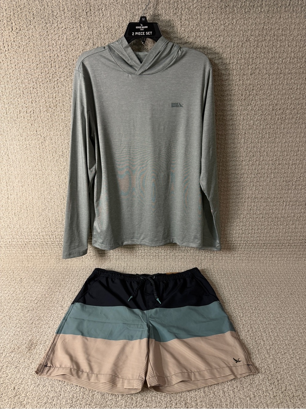 Eddie Bauer Heather Hooded Rash Guard and Swim Trunks Set  Sz M